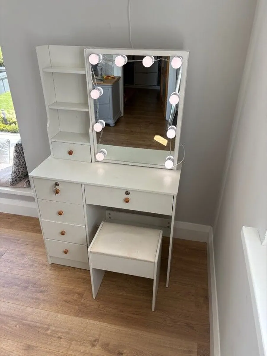 Dressing Table with Mirror and Stool - Image 3