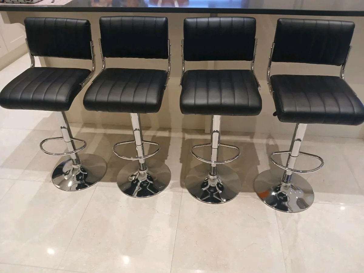 4 Black Leather Bar Stools - Image 1