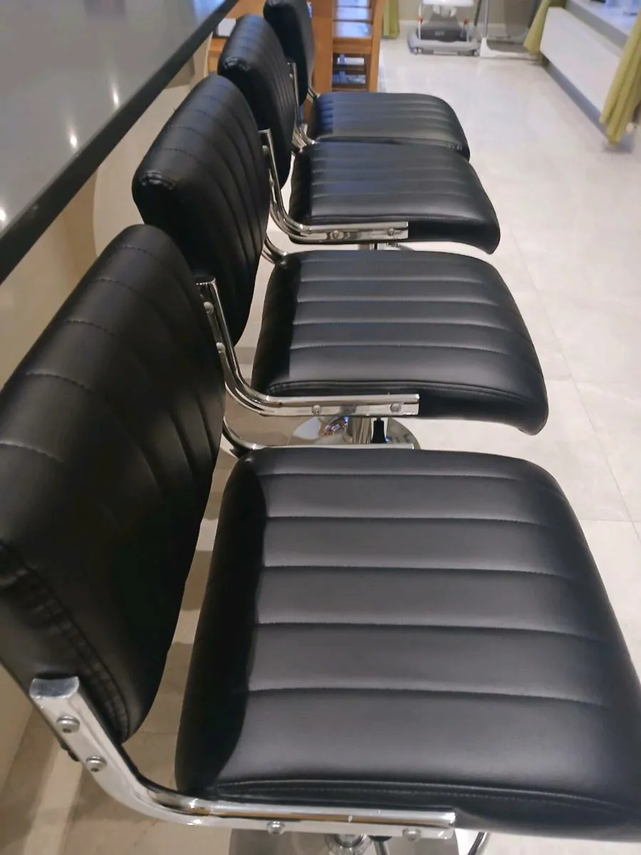4 Black Leather Bar Stools - Image 2