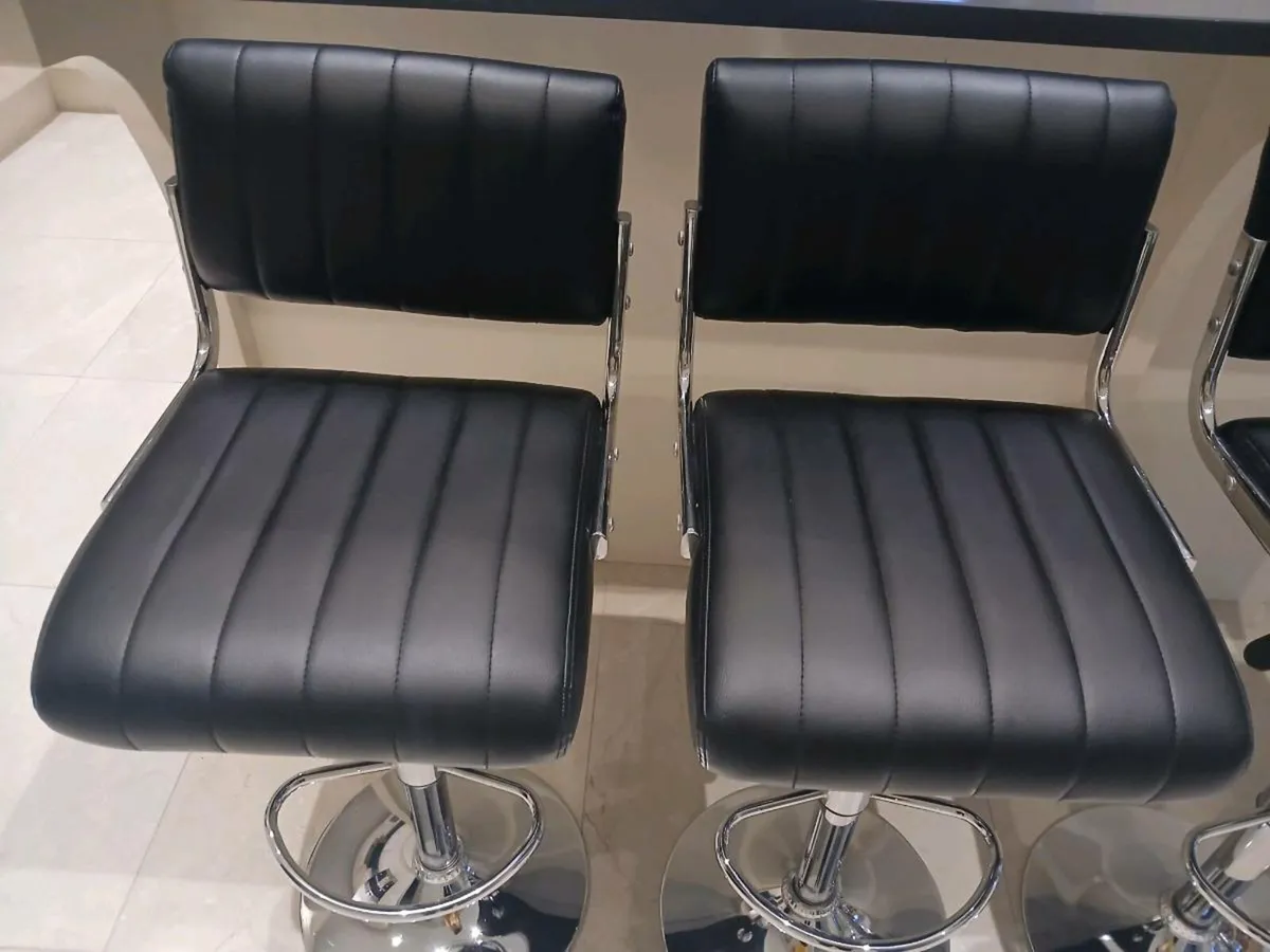 4 Black Leather Bar Stools - Image 3