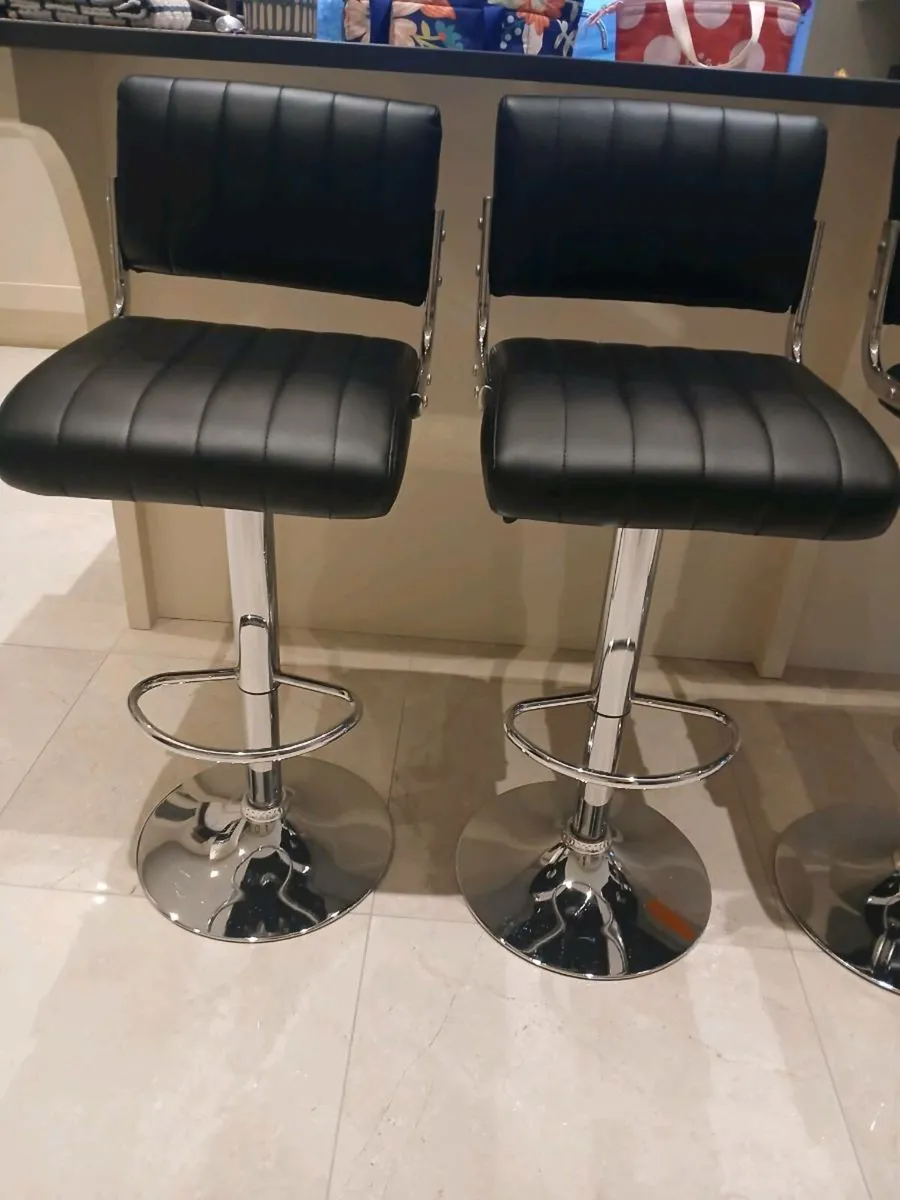 4 Black Leather Bar Stools - Image 4