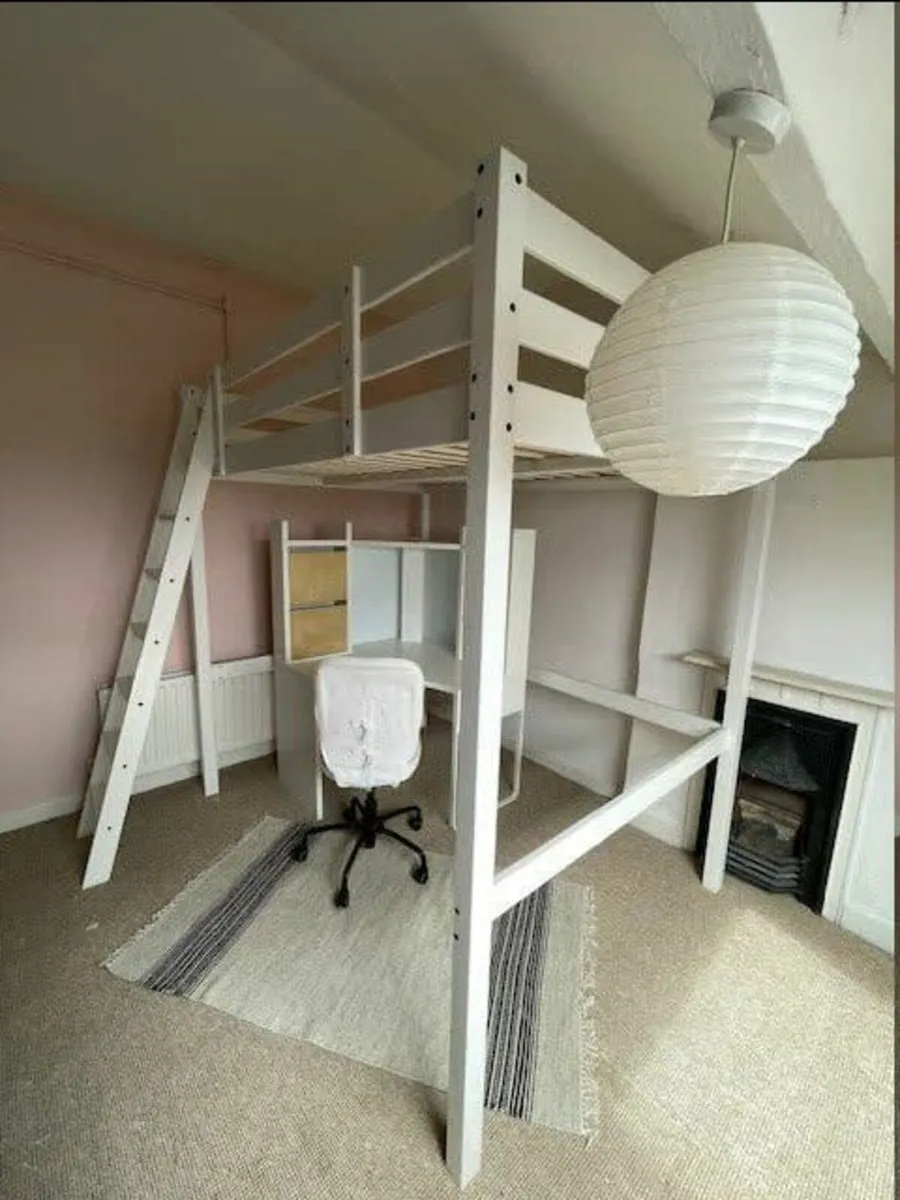 adult loft bed double, white, wood