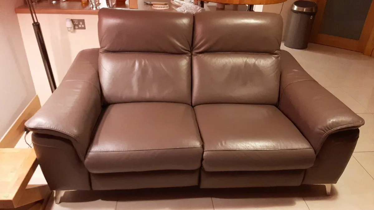 Brown leather electric recliner 2-seater sofa - Image 1