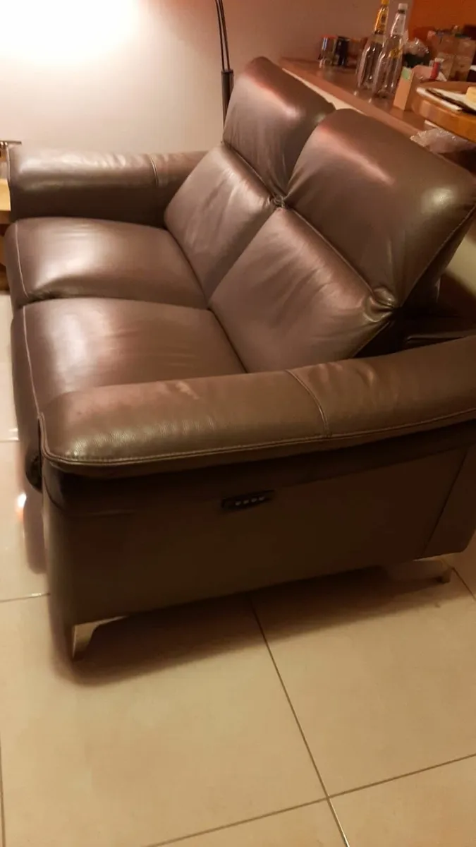 Brown leather electric recliner 2-seater sofa - Image 2