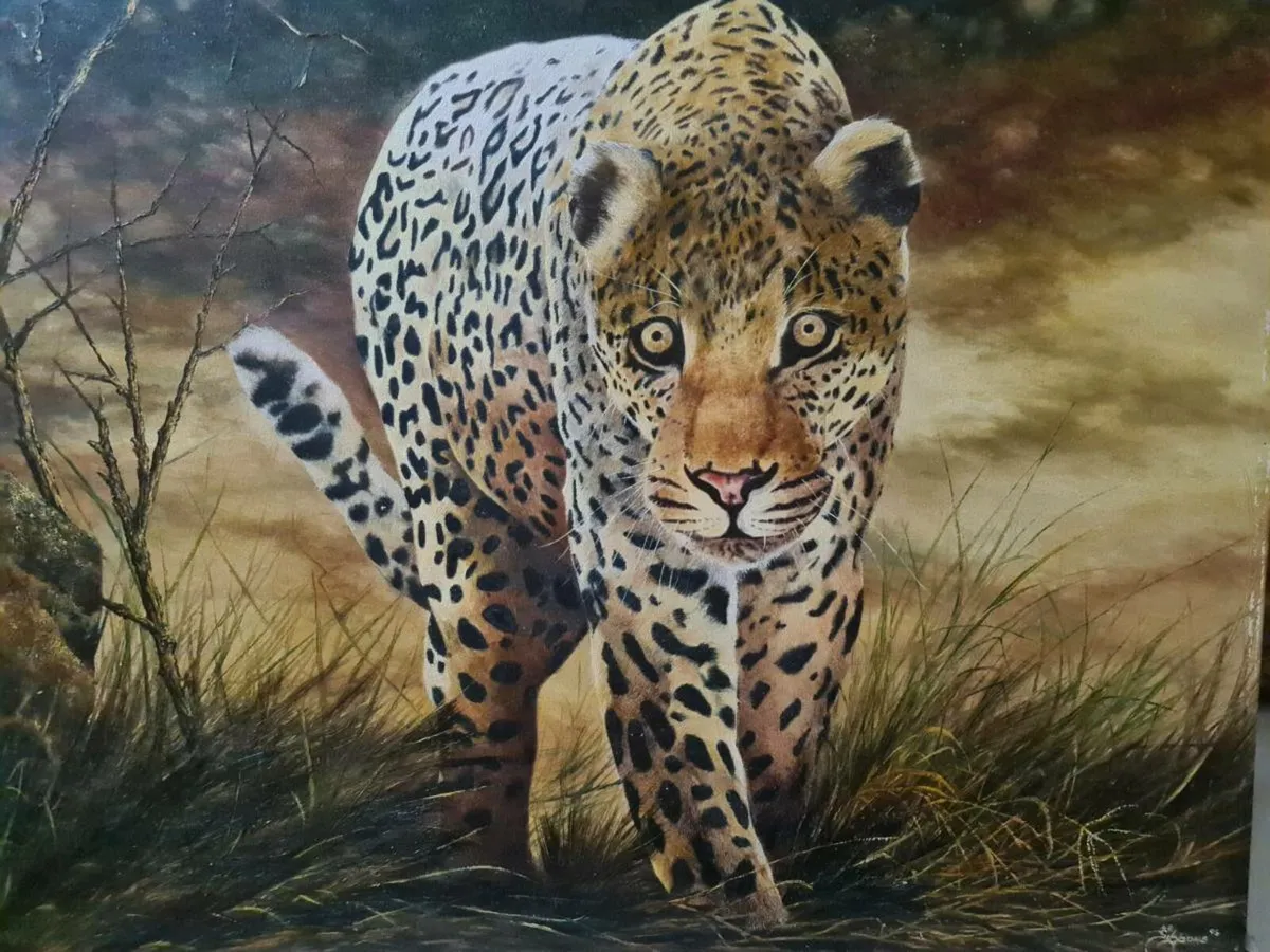 Large Jaguar oil on canvas painting - Image 4