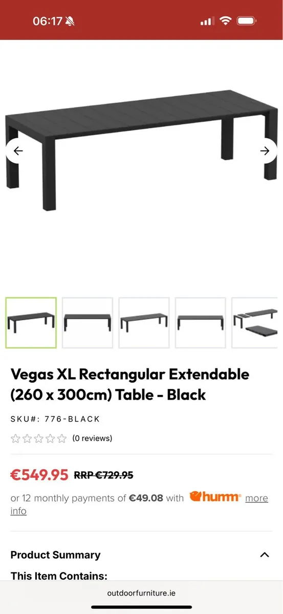 Extendable Outdoor Table (260 x 300cm) Black - Image 2