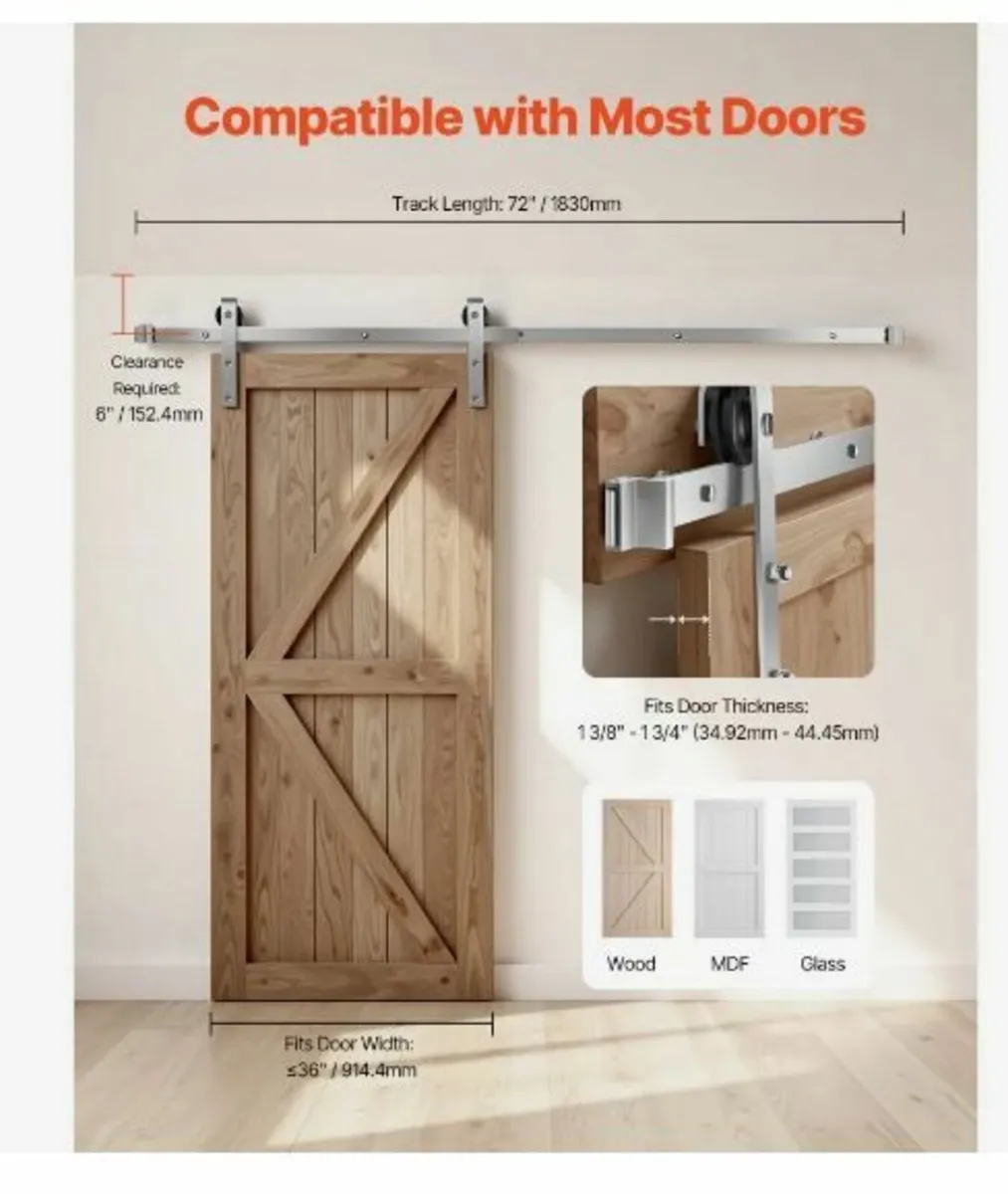 6FT Sliding Barn Door Hardware Kit - Image 4