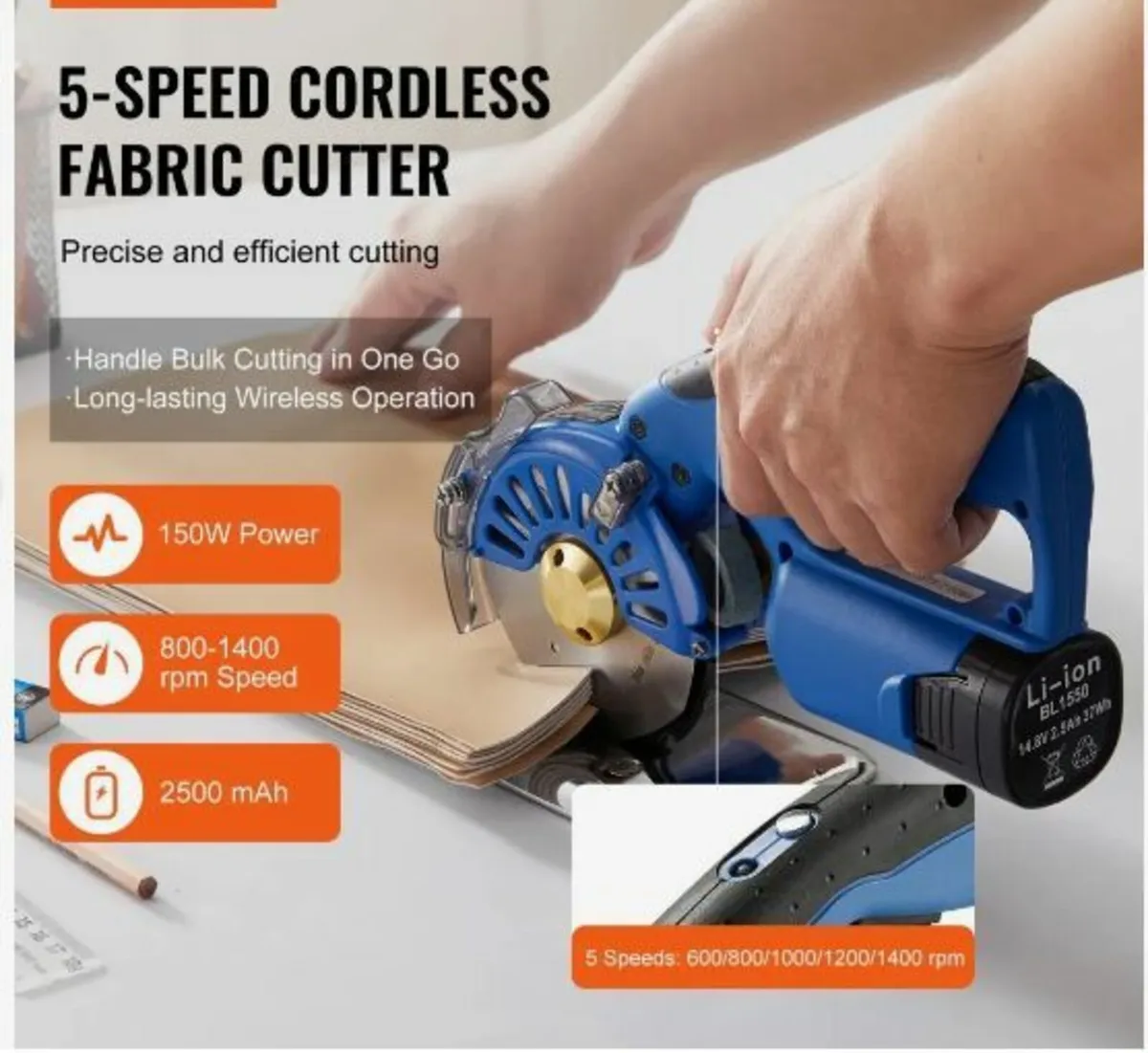 Fabric Cutter 5-Speed Cordless Electric Rotary - Image 2
