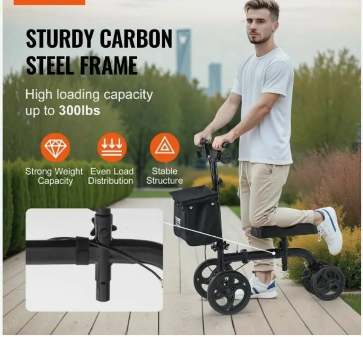 Folding Knee Scooter, Carbon Steel - Image 3