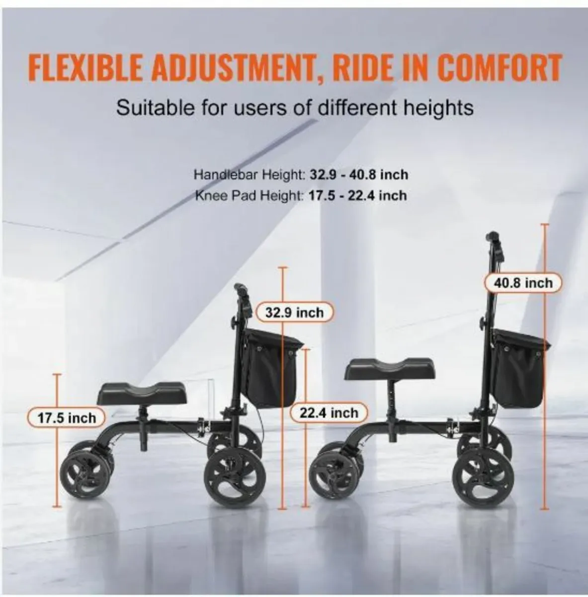 Folding Knee Scooter, Carbon Steel - Image 4