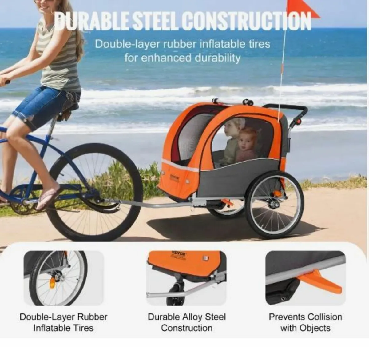 Bike Trailer for Toddlers, Kids, Double Seat - Image 2