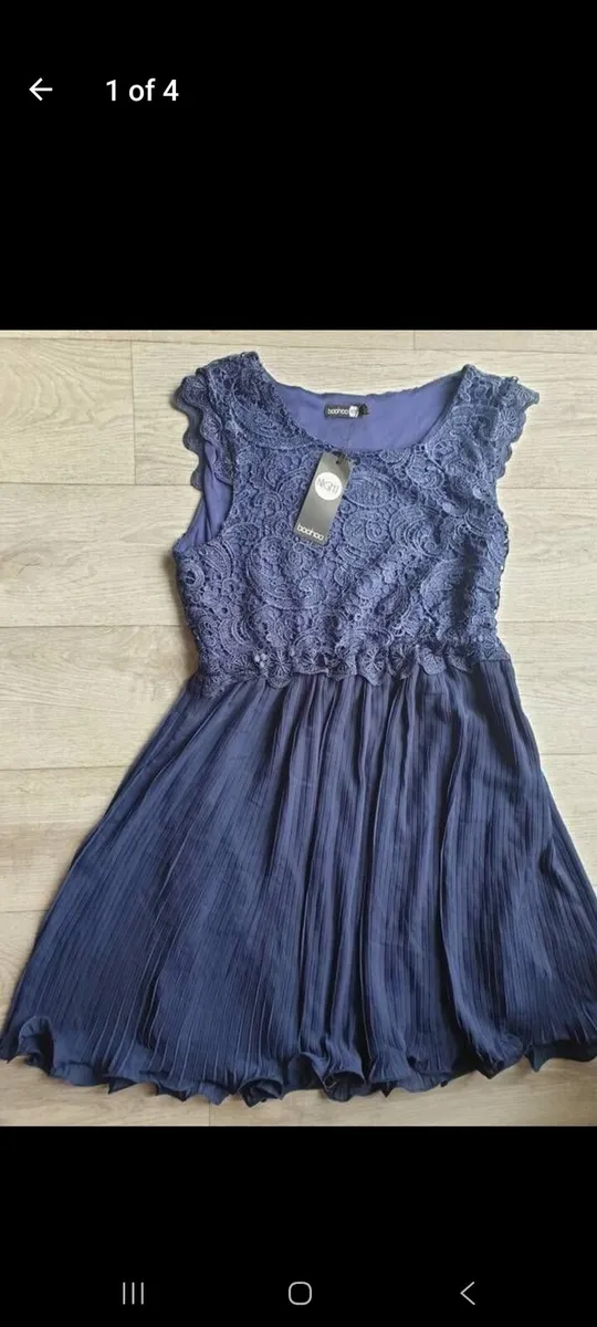 Boohoo Navy lace Pleated dress 12