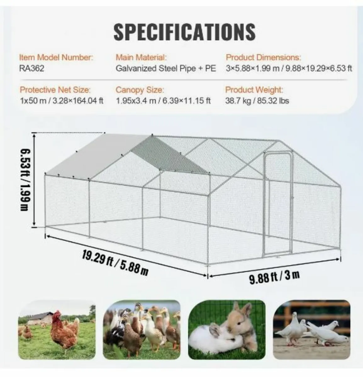 Large Metal Chicken Coop, 9.8x19.3x6.5 ft - Image 4