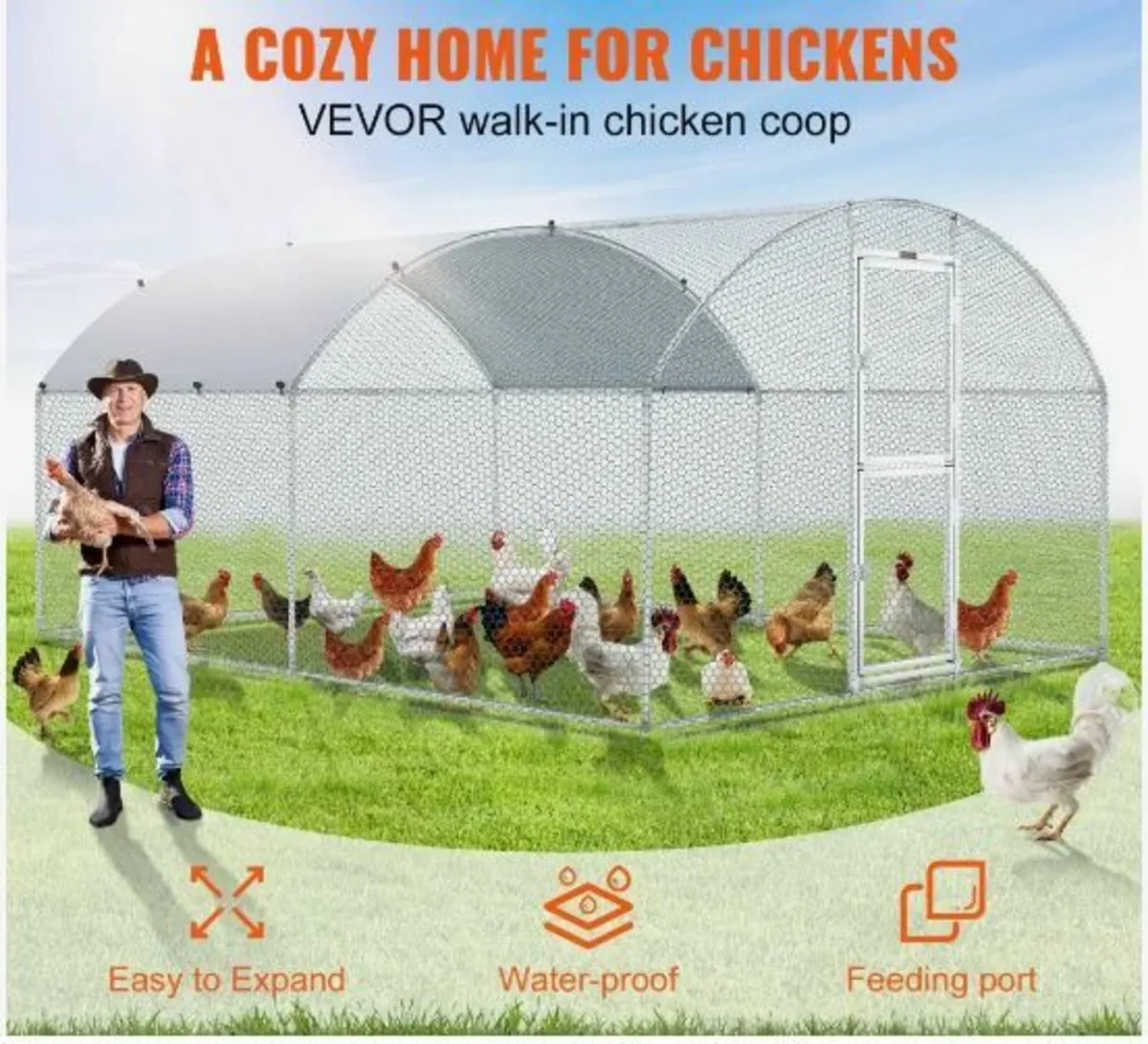 Large Metal Chicken Coop with Run, - Image 2