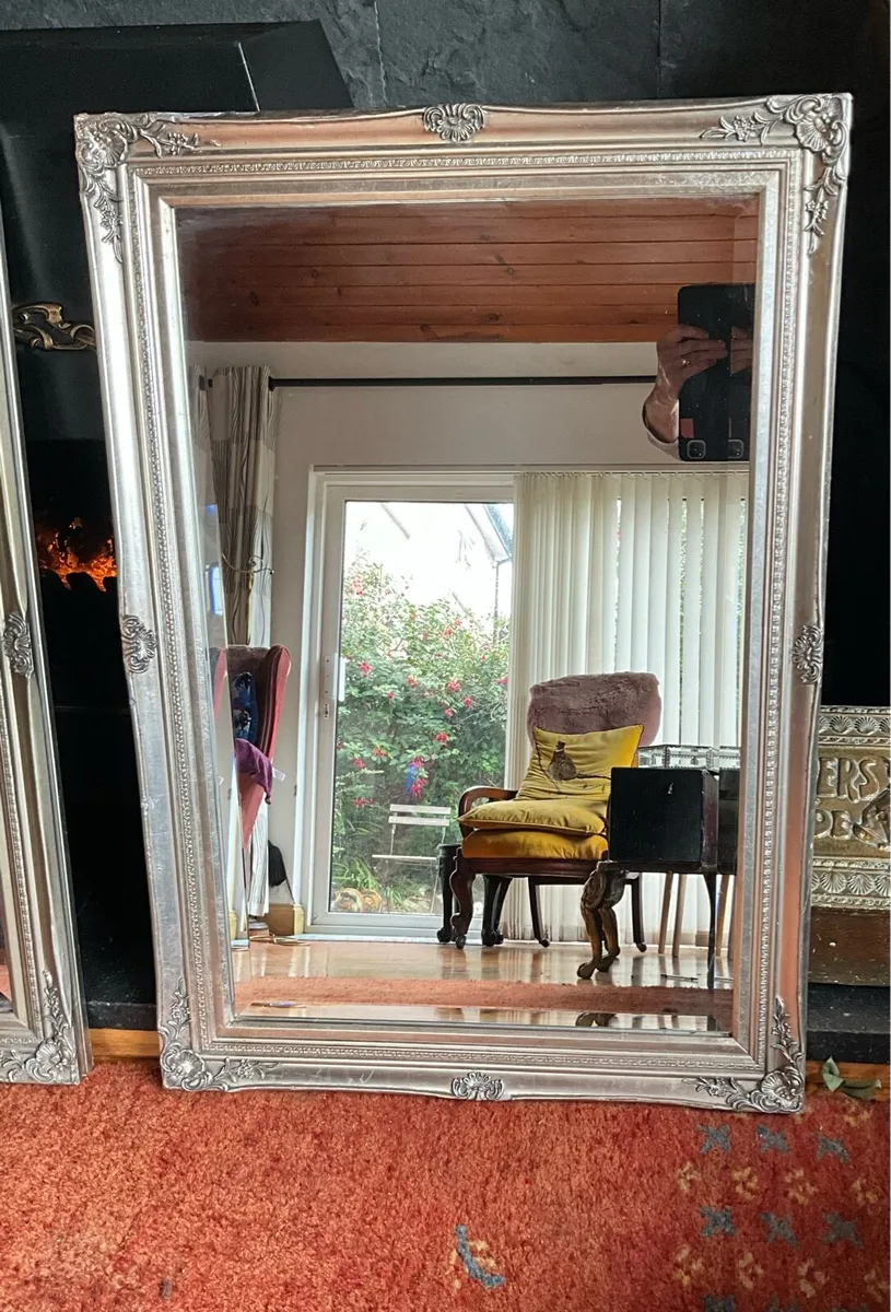 Large Pair of Ornate Silver Framed Mirrors - Image 2