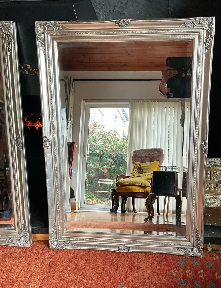 Large Pair of Ornate Silver Framed Mirrors - Image 3