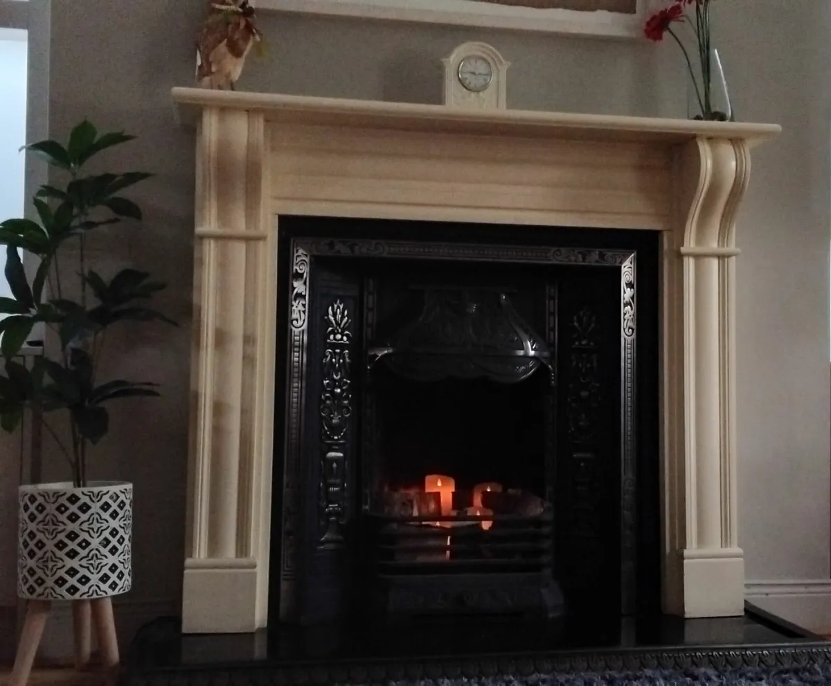 Cream wooden fireplace, heart and surround - Image 1