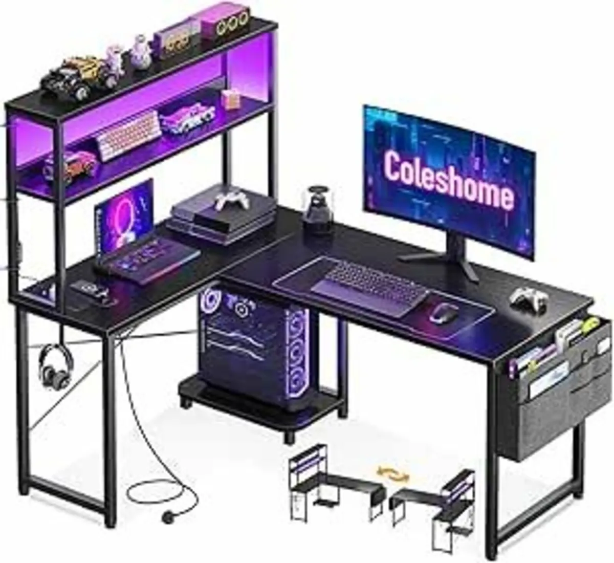 L Shaped Gaming Office Desk LED Lights 115×80cm - Image 2