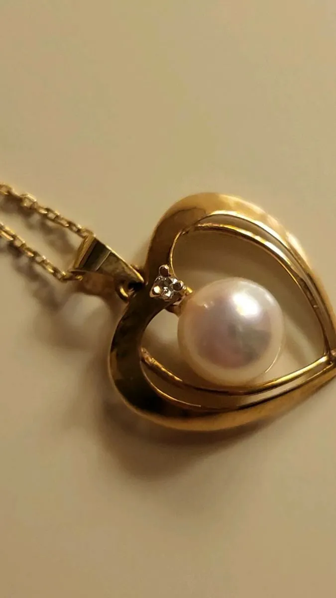 14ct gold heart with diamond & pearl. - Image 3