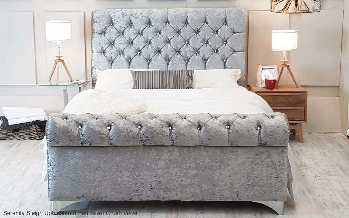 Crushed velvet sleigh bed