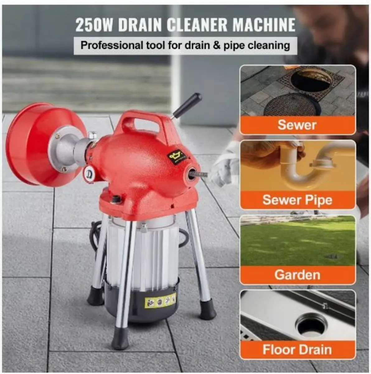 Drain Cleaner Machine 66FT x 5/8In 250W - Image 2
