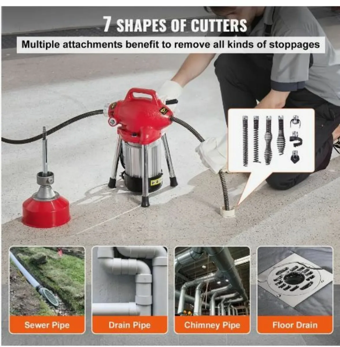 Drain Cleaner Machine 66FT x 5/8In 250W - Image 3