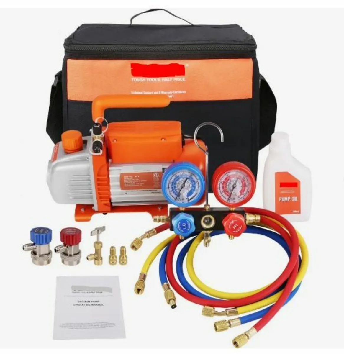1/5 HP 3.5 CFM AC Vacuum Pump and Gauge Set - Image 1