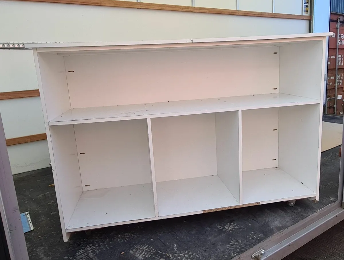 White Storage Cabinet – All Shelves – On Wheels - Image 1