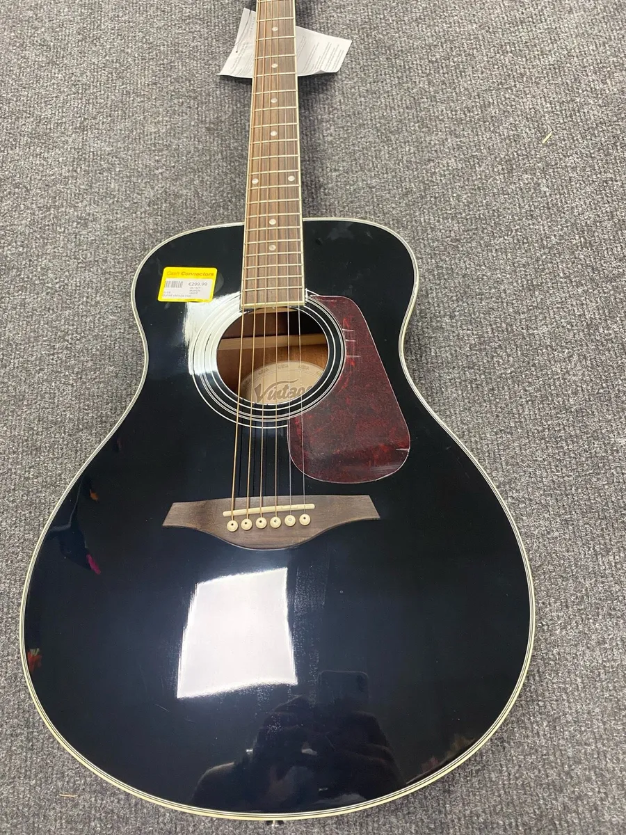 Vintage V300 Black Acoustic Guitar - Image 2