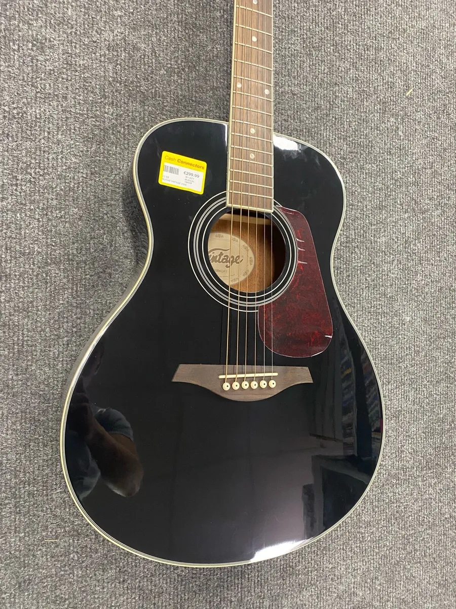Vintage V300 Black Acoustic Guitar - Image 3