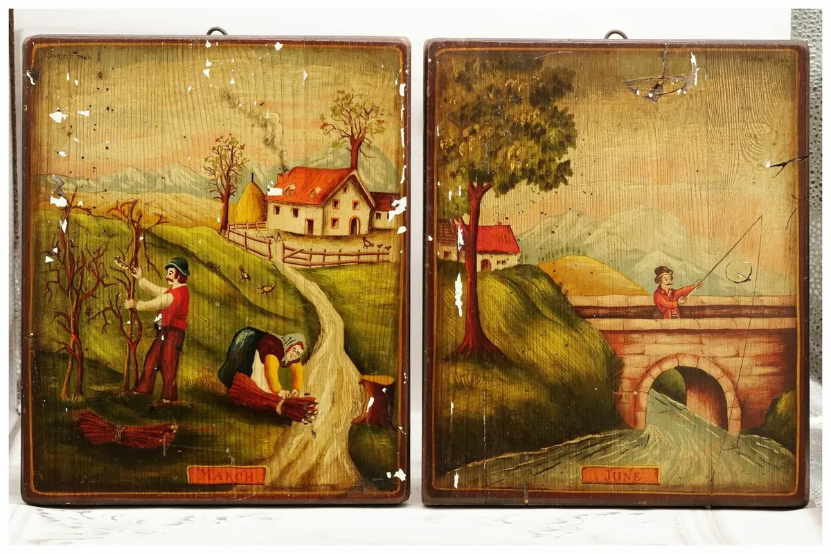 Pair Vintage Italian Wall Plaques Bottega d'arte - Image 1
