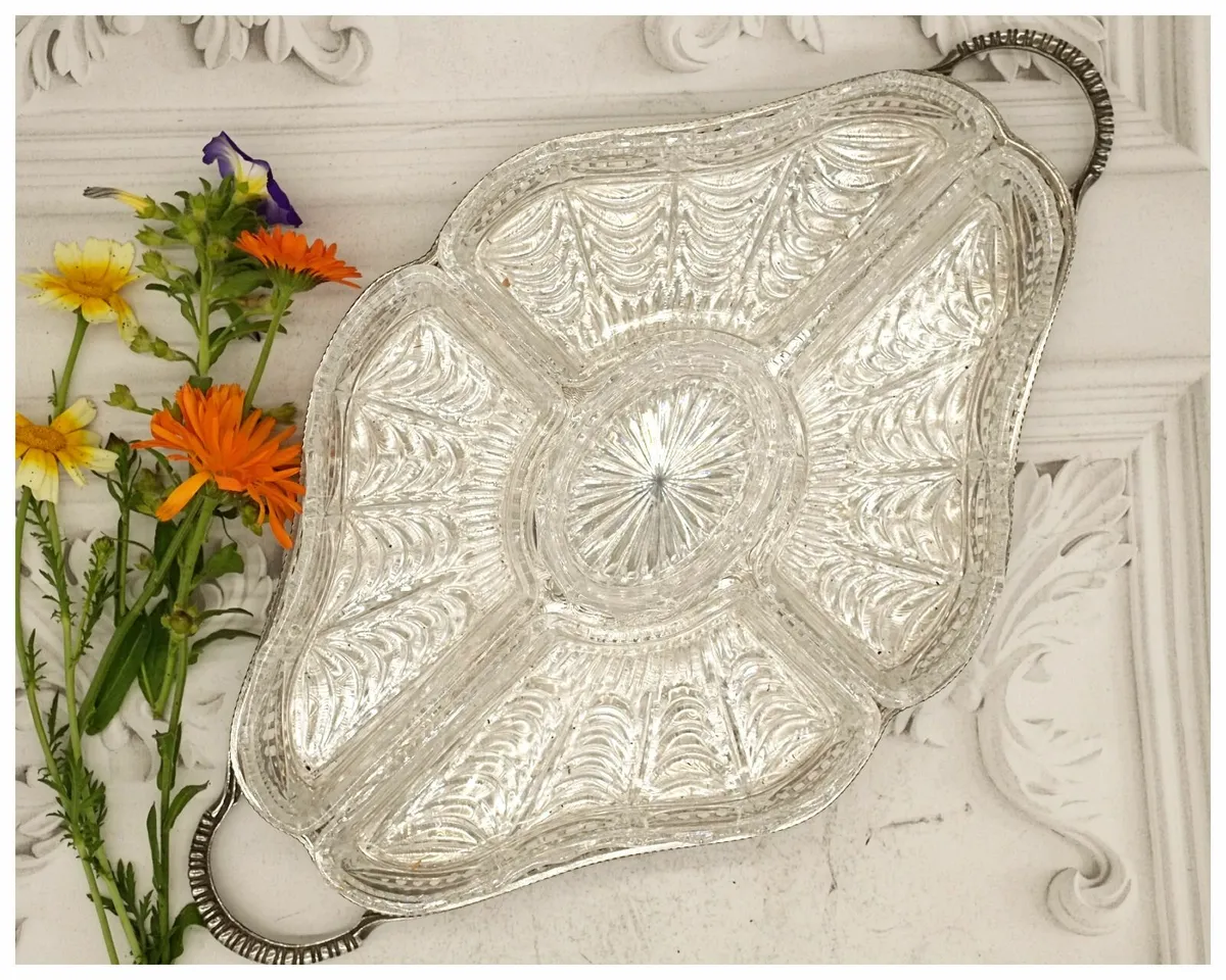 Sheffield Silver Plated Tray Crystal Serving DIsh - Image 2