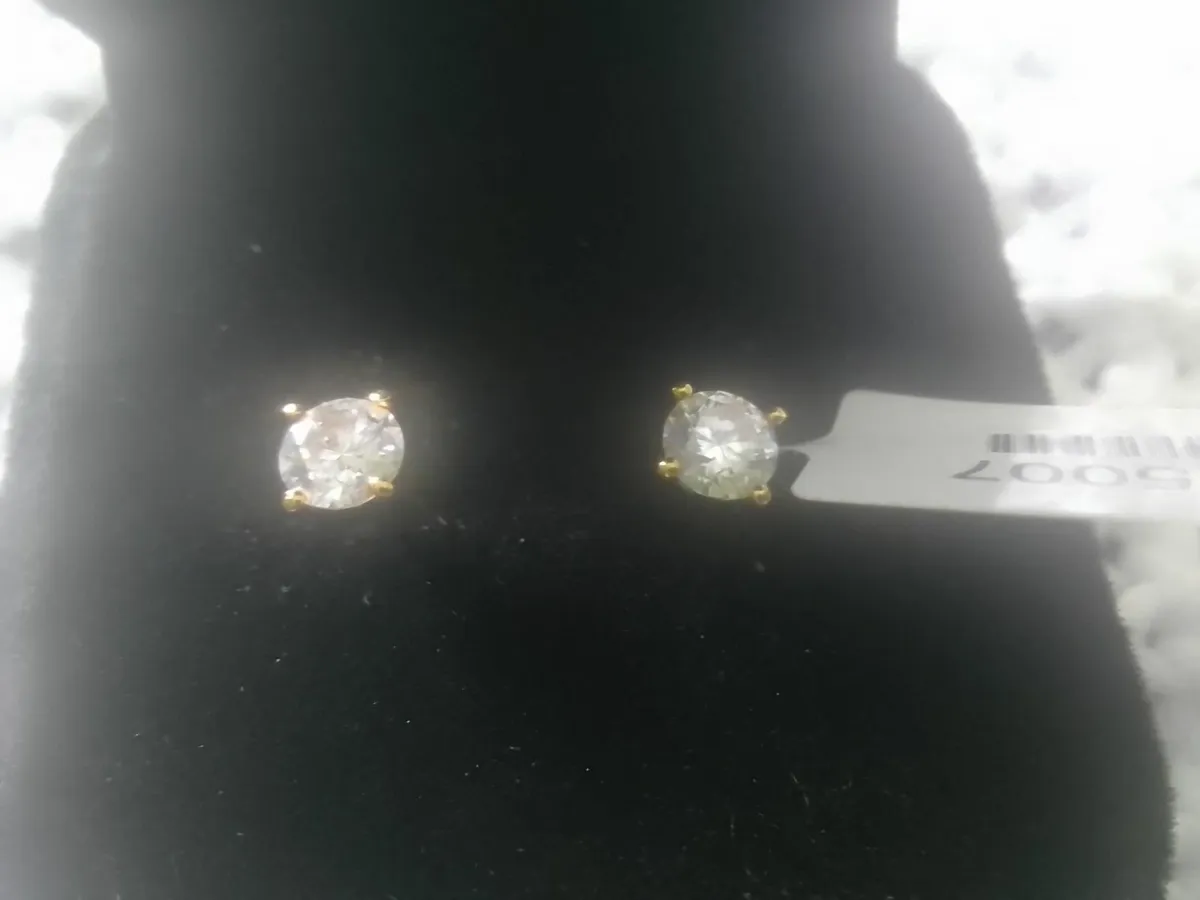 STERLING SILVER GOLD MOSSINITE STUD EARRINGS NEW - Image 3