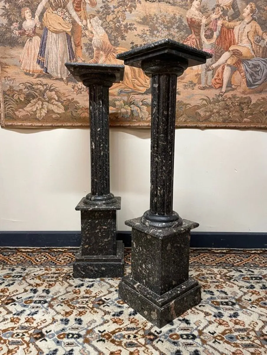 FLASH SALE! Was 495 Now 420 !! Pair of Black Marble Pedestals / Columns - Image 1