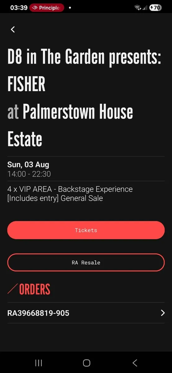 Fisher V.IP. tickets. D8 in the garden. Sunday. - Image 1