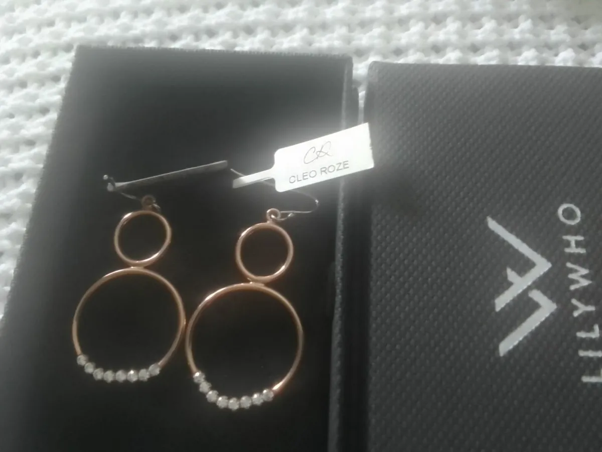 STERLING SILVER ROSE GOLD SIM DIAMOND EARRINGS - Image 2