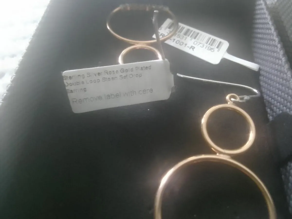 STERLING SILVER ROSE GOLD SIM DIAMOND EARRINGS - Image 4