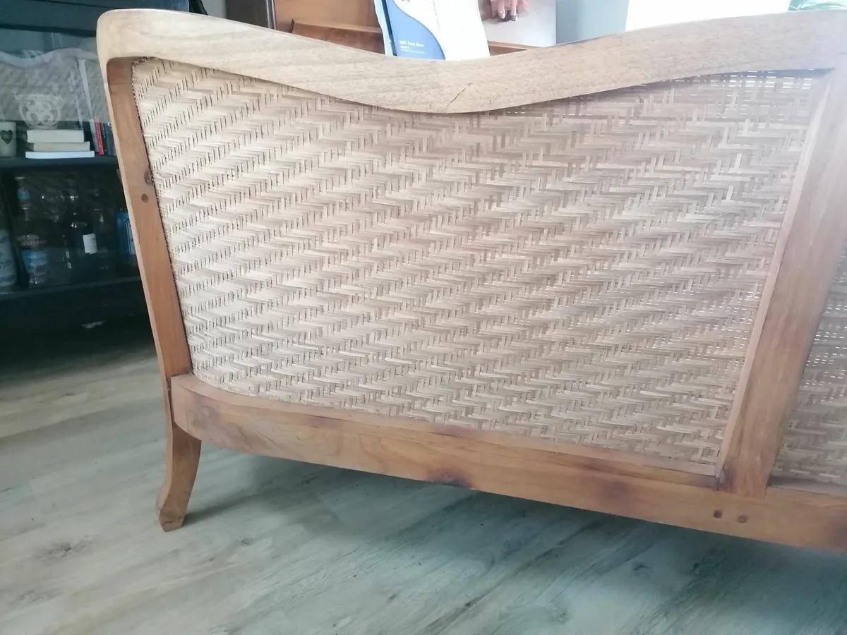 Colonial Style Wood and Rattan Sofa - Image 4