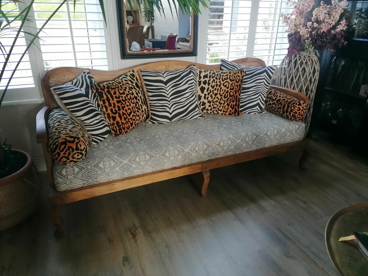 Colonial Style Wood and Rattan Sofa - Image 1