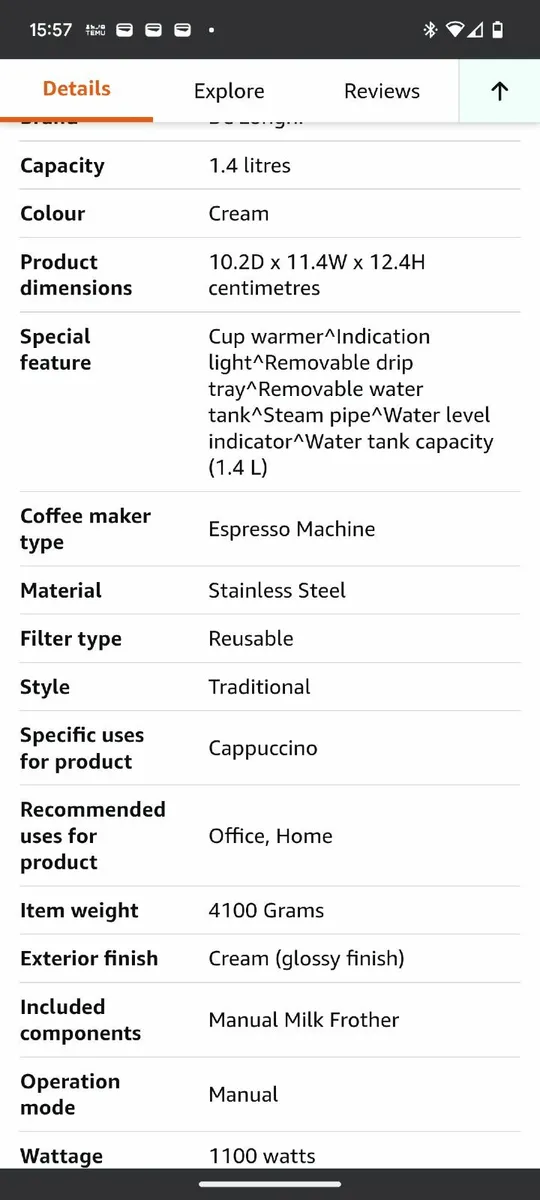 De Longhi Espresso machine - Image 2