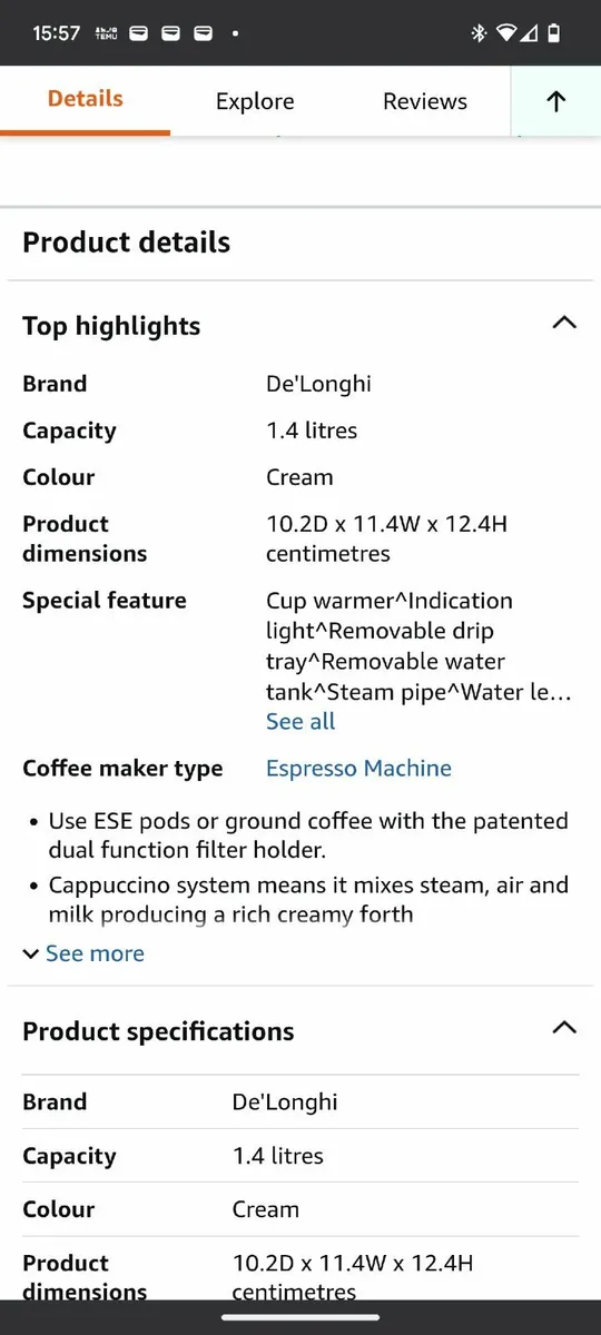 De Longhi Espresso machine - Image 3