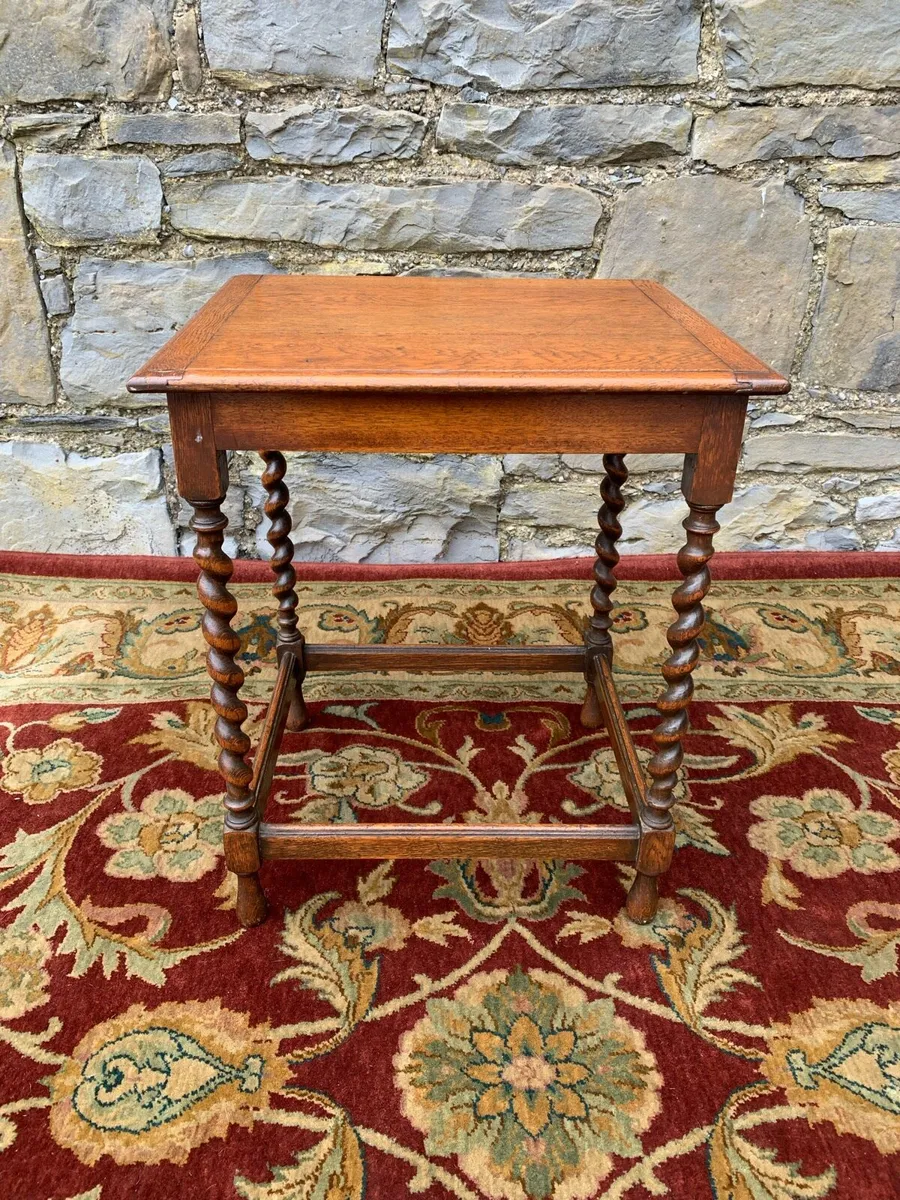 Antique oak side table with barley twist legs. - Image 1