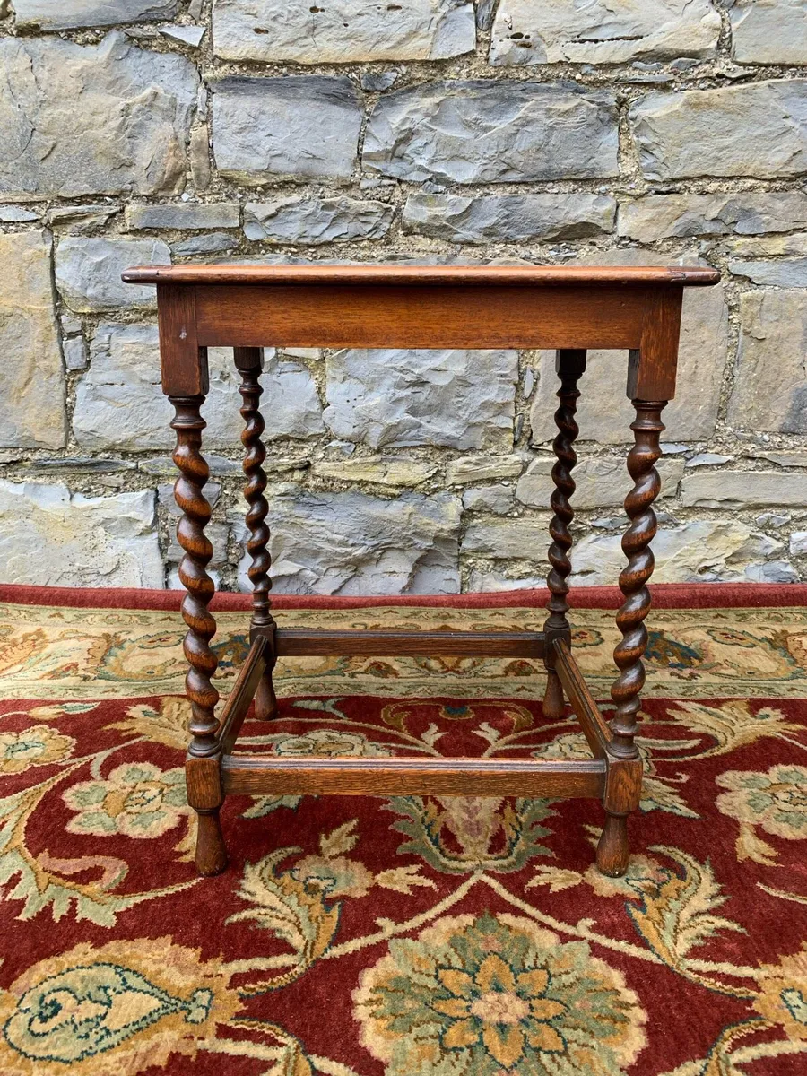 Antique oak side table with barley twist legs. - Image 2