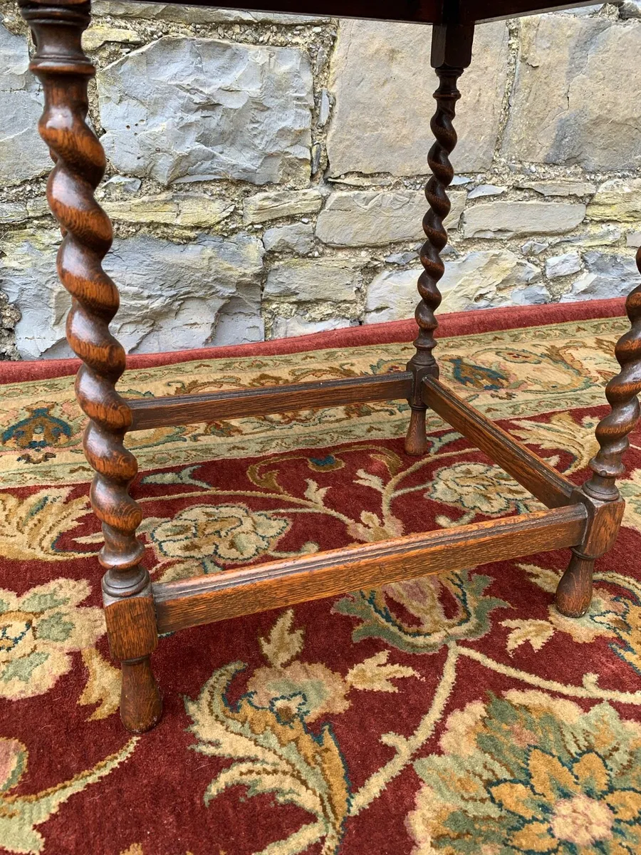 Antique oak side table with barley twist legs. - Image 3