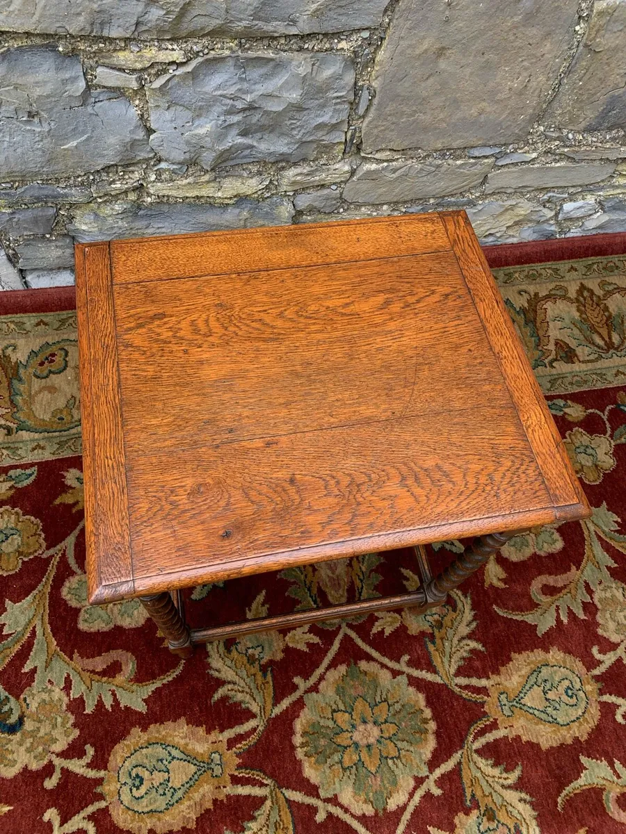 Antique oak side table with barley twist legs. - Image 4