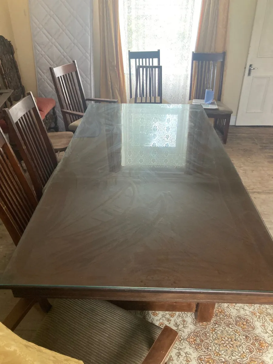 Hardwood table with polished plate glass - Image 1