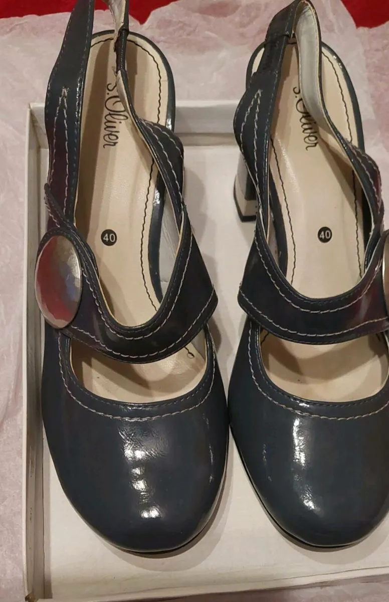 S Oliver Grey Patent Quirky Sling back Shoes - Image 1