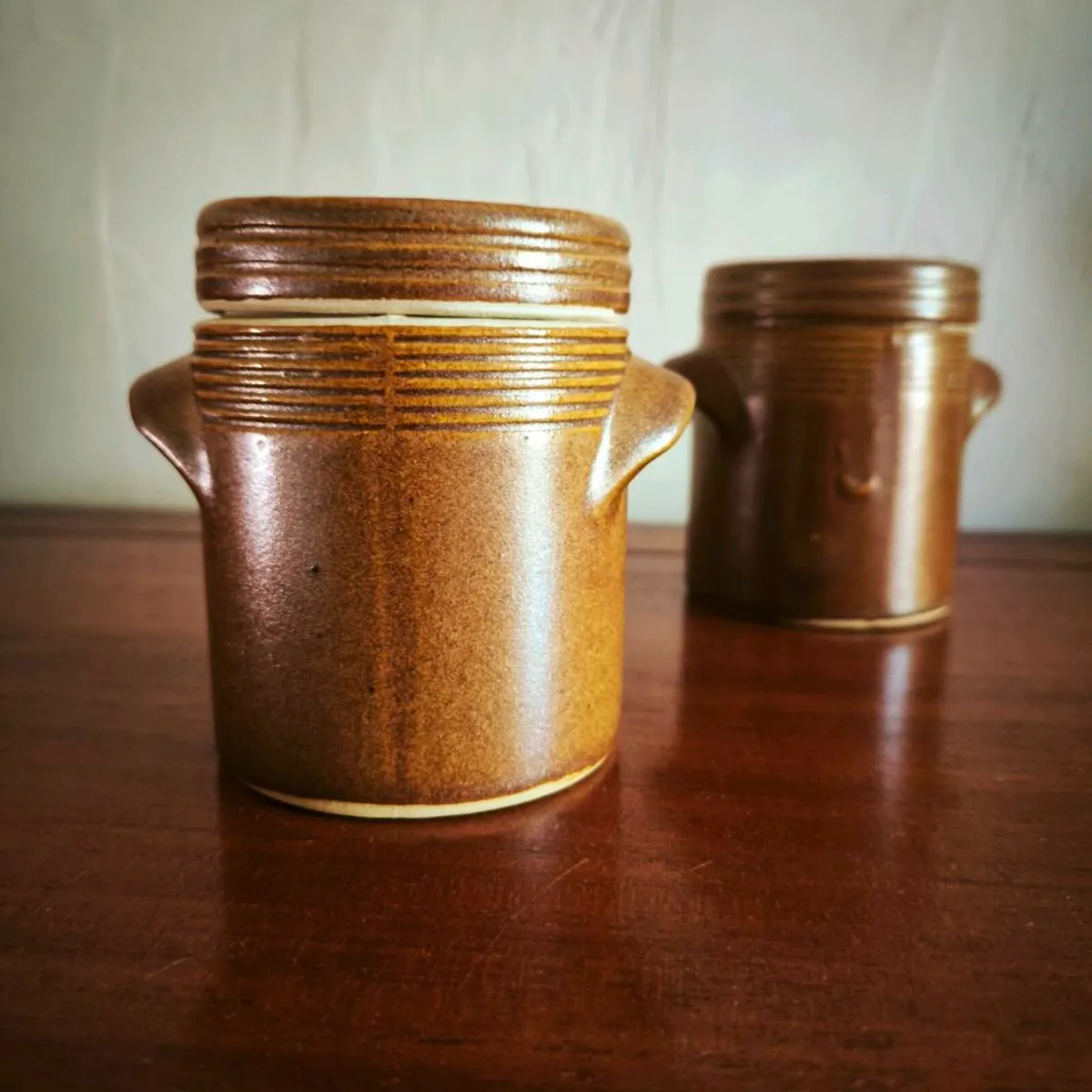 Duo of rustic French earthenware canisters/jars - Image 3