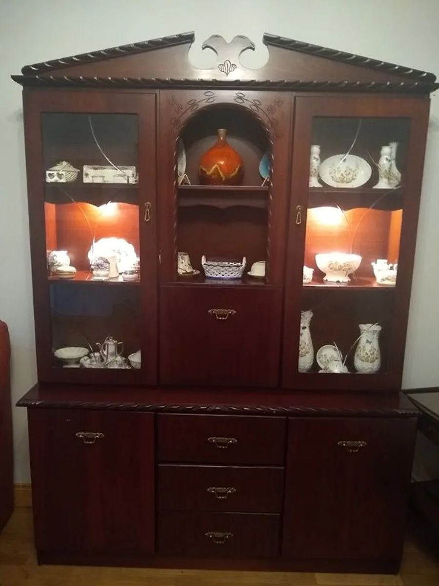 Mahogany Glass Cabinet with  Lighting. - Image 1