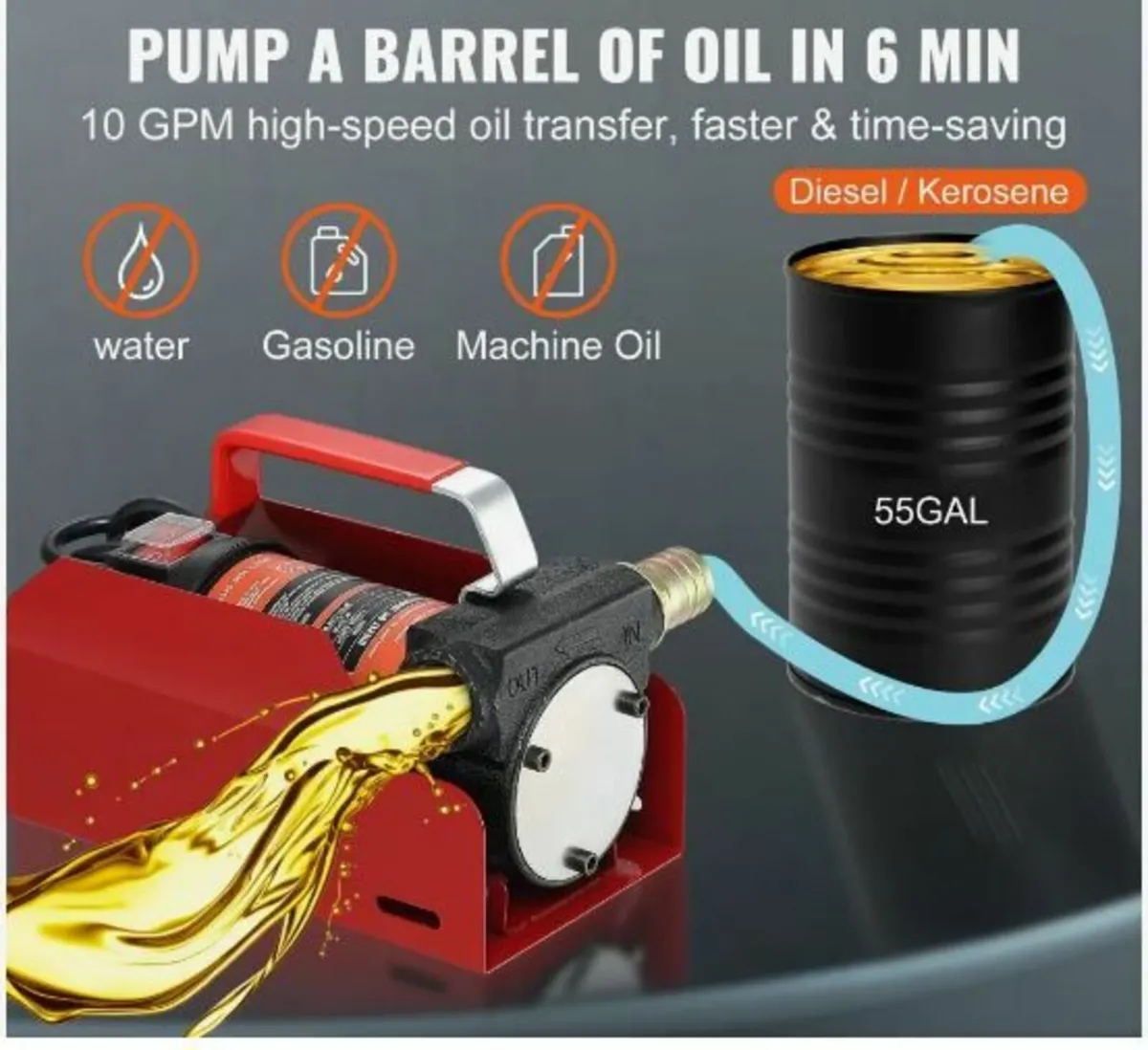 Fuel Transfer Pump, 12V DC 37.9 LPM 798.6 cm Lift - Image 2